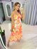 VESTIDO MIDI AJUSTE BUSTO LARANJA ESTAMPADO