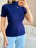 BLUSA CANELADA GOLA ALTA AZUL MARINHO