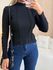 BLUSA MANGA LONGA CANELADO COSTURAS PRETO