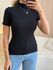 BLUSA CANELADA GOLA ALTA PRETO