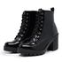 Bota Coturno Feminino Salto Médio Tratorada Macia Confortável Preto Verniz