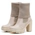 Bota Coturno Salto Alto Tratorada Meia Cano Curto e Longo Off White Confortável 2 em 1