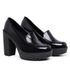 Mocassim Feminino Oxford Salto Alto Com Metal Preto Verniz