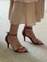 Sandália Gisele salto fino 10cm bico folha Caramelo