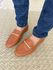 Mocassim Melina loafer feminino em couro legítimo Caramelo