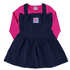 Salopete malha tricot felpada azul marinho e blusa manga longa pink Marlan