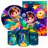 Kit 5 Peças Capa Redonda + Capa Retangular + Trio Capas Cilindros Sublimados Tema Astronauta Baby Menino Azul 2728