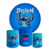 Kit Painel De Festa Stitch Alien Fofo Redondo + Trio De Cilindros Em Tecido