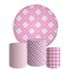 Kit Painel Festa Xadrez Rosa Piquenique Redondo + Trio De Cilindros Em Tecido