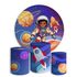 Kit Painel De Festa Astronauta No Espaço Redondo + Trio De Cilindros Em Tecido