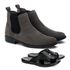 Kit Botina Chelsea Masculina Polo North Cinza + Sandália Comfort Todo em Couro