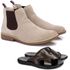 Kit Botina Chelsea Masculina Polo North Areia + Sandália Comfort Todo em Couro