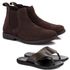 Kit Botina Chelsea Masculina Polo North Café + Chinelo Comfort Todo em Couro 