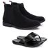 Kit Botina Chelsea Masculina Polo North Preta + Chinelo Comfort Todo em Couro 