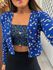 Cardigan Estampado Azul Canelado Com Top Lez 