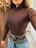 Blusa Tule Marrom Gola Alta