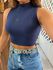 Cropped Slim Gola Alta Sem Mangas Azul Colcci CLC 