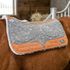 Manta Boots Horse Pro Flex Slim Com Pelego Tambor Feltro Cinza &amp; Couro Havana Bordado Floral