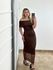 Vestido Tule Ombro a Ombro Marrom