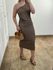 Vestido Midi Drapeado Marrom