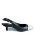 Slingback em Couro Salto Fino Preto/Off White Carmem