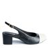 Slingback em Couro Salto Bloco Preto/Off White Confort