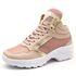 Tênis Feminino Sneaker Lirom Fitness Lingua Alta Em Couro Rosê/Dourado