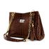 Bolsas Femininas Couro Legítimo Croco Lirom Alça Corrente Dourada Luxuosa Caramelo