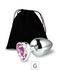 Plug de Metal G Com Pedra Formato de Coração 8cm SI (5850). - Pedra Rosa