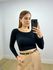 Cropped Canelado Manga Longa Preto