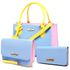 Kit Com 2 Bolsas Femininas Transversais e 1 Carteira Azul e Rosa Bebê