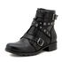 7505-Coturno feminino cano curto estilo roqueira para em couro legítimo na cor preta fivelas 