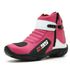 095AT-Bota motociclista feminina em couro legítimo nas cores rosa com branco AS95