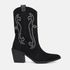 Bota Feminina Texana Western Salto Médio Couro Forrada 17000 preto camurça