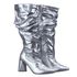 Bota Feminina Cano Alto Prata Cristal Slouchy