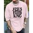 Camiseta Masculina Franshoes Casual 100% Algodão Jesus is King Rosa Bebê Manga Curta