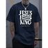Camiseta Masculina Franshoes Casual 100% Algodão Jesus is King Azul Marinho Manga Curta