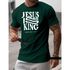 Camiseta Masculina Franshoes Casual 100% Algodão Jesus is King Verde Manga Curta