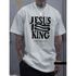 Camiseta Masculina Franshoes Casual 100% Algodão Jesus is King Cinza Manga Curta