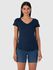 Blusa Básica Feminina Mullet Decote V Em Viscose Stretch Azul Marinho