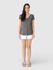 Blusa Básica Feminina Mullet Decote V Em Viscose Stretch Cinza