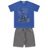 Conjunto Infantil De Menino Camiseta Azul Moto + Bermuda Tectel