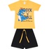 Conjunto Infantil Camiseta Amarela Dinossauro Rockstar e Bermuda Moletinho Preta