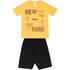 Conjunto Infantil Verão Menino Camiseta Amarela New York e Bermuda Preta