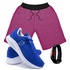 Kit Bermuda Moletom Masculina + Tenis Masculino Conforto + Relógio Digital [Rosa/Azul] 