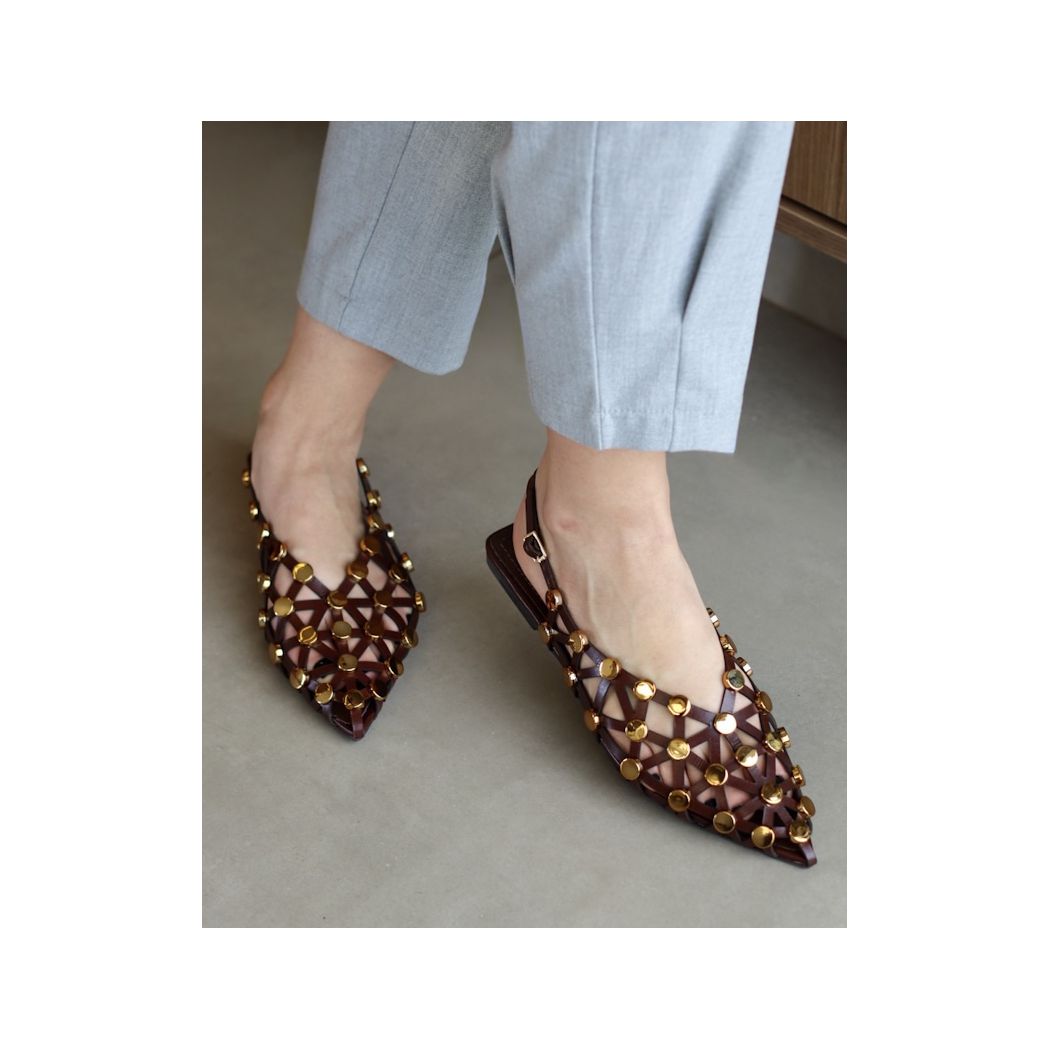 SLINGBACK OLÍVIA COURO MARROM E DOURADO - ETC. shoes