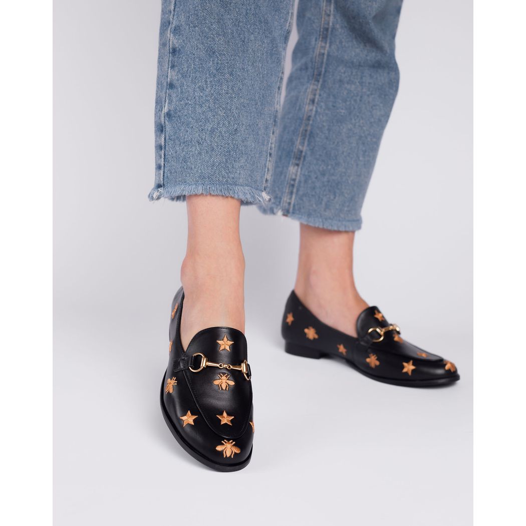 MOCASSIM TEODORA COURO PRETO ABELHAS BORDADAS - ETC. shoes