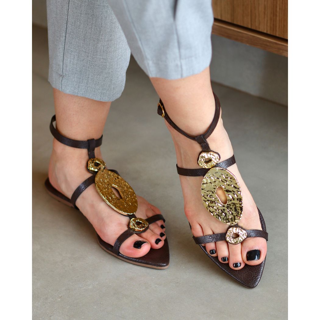 RASTEIRA LAYSA MARROM COM DOURADO - ETC. shoes