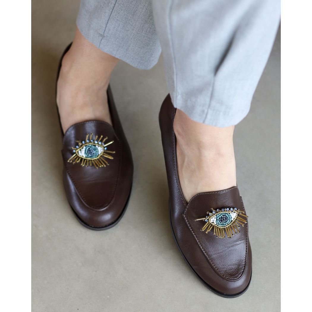 MOCASSIM MARIA ISABEL COURO MARROM BORDADO OLHO GR... - ETC. shoes