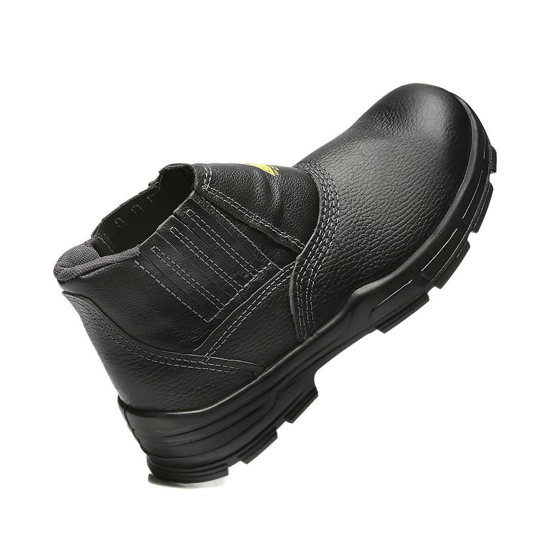 BOTINA PRETA ELASTICO COURO FLOR BICO PLASTICO PU BIDENSIDADE (ELET.)(B.EST) 